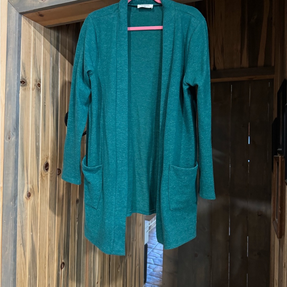 Teal Open Front Cardigan Sweater